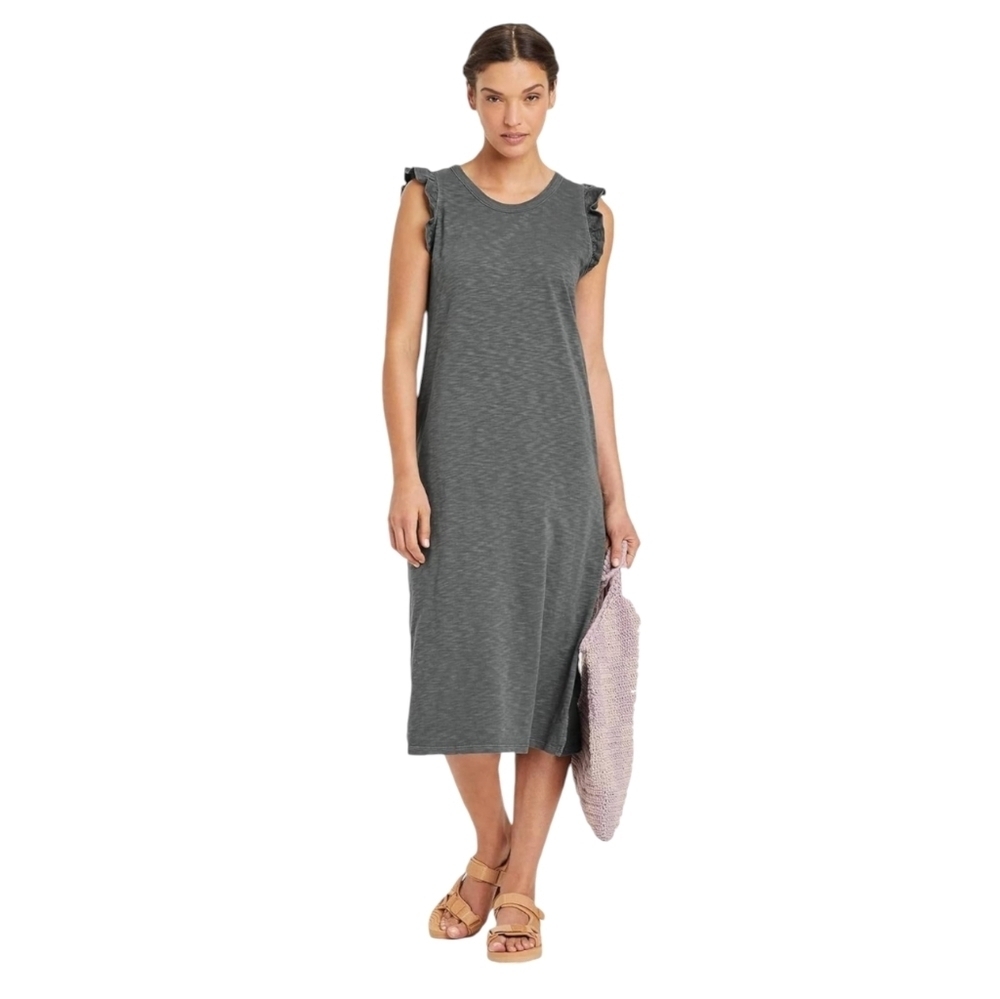 Universal Threads Gray Ruffle Sleeve Scoop Dress Maxi Dress Women's Size Small